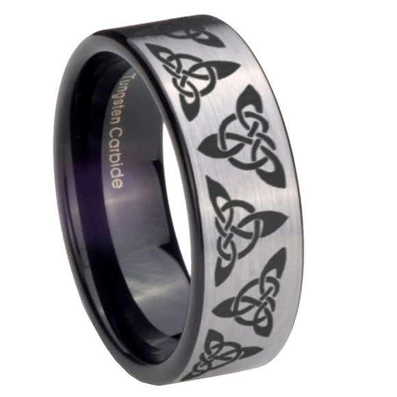 8mm Celtic Knot Pipe Cut Brushed Silver Tungsten Custom Ring for Men