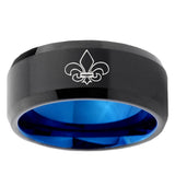 10mm Fleur De Lis Bevel Tungsten Carbide Blue Wedding Ring