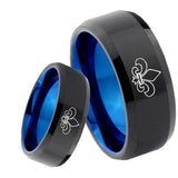 8mm Fleur De Lis Bevel Tungsten Carbide Blue Mens Promise Ring