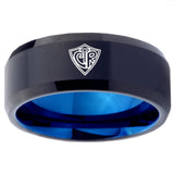 10mm CTR Design Bevel Tungsten Carbide Blue Mens Band Ring