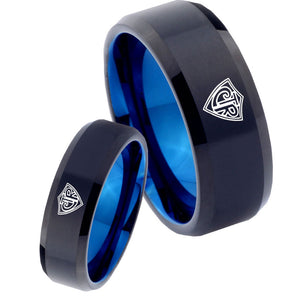 His Hers CTR Designs Bevel Tungsten Carbide Blue Promise Ring Set