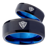 His Hers CTR Designs Bevel Tungsten Carbide Blue Promise Ring Set