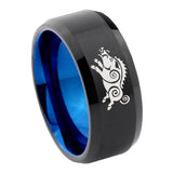 8mm Wild Boar Bevel Tungsten Carbide Blue Mens Promise Ring