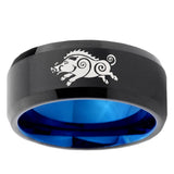 10mm Wild Boar Bevel Tungsten Carbide Blue Wedding Ring