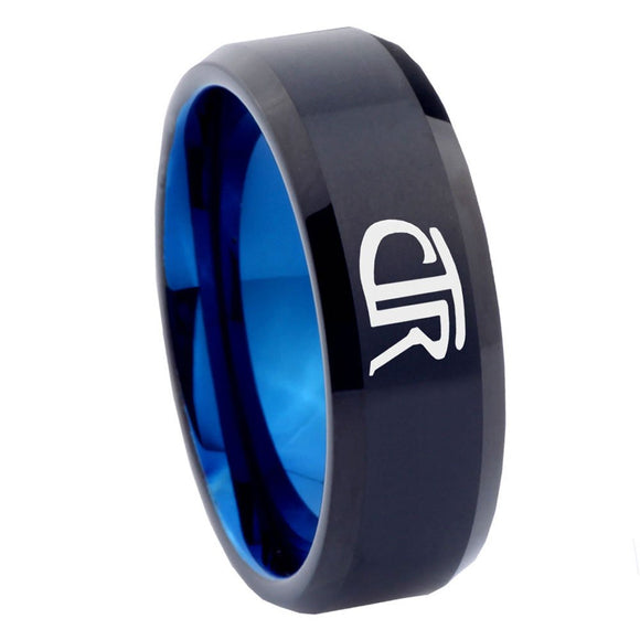 8mm CTR Design Bevel Tungsten Carbide Blue Custom Ring for Men