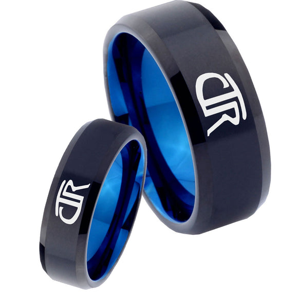 His Hers CTR Designs Bevel Tungsten Carbide Blue Men's Ring Set