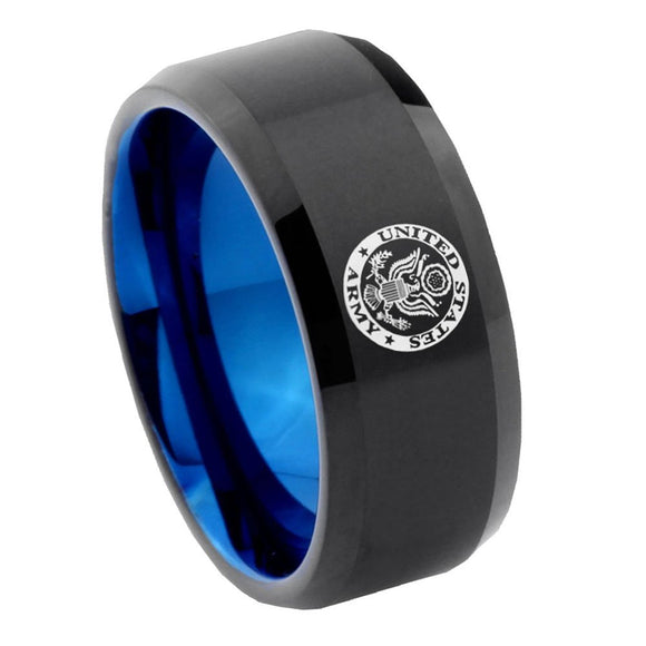 8mm U.S. Army Bevel Tungsten Carbide Blue Mens Promise Ring