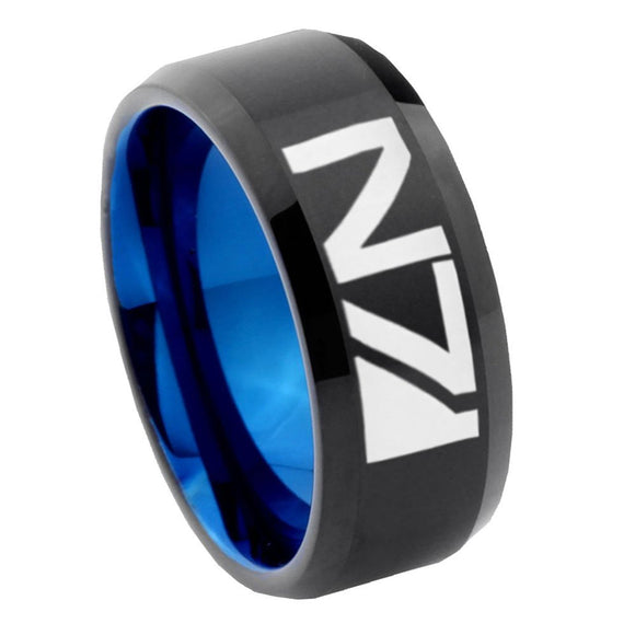 8mm N7 Design Bevel Tungsten Carbide Blue Mens Promise Ring