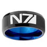 10mm N7 Design Bevel Tungsten Carbide Blue Wedding Ring