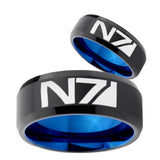 His Hers N7 Designs Bevel Tungsten Blue Engagement Ring Set