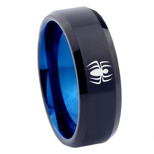 8mm Spiderman Bevel Tungsten Carbide Blue Wedding Ring