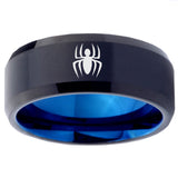 10mm Spiderman Bevel Tungsten Carbide Blue Engagement Ring