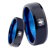 8mm Spiderman Bevel Tungsten Carbide Blue Wedding Ring