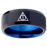 10mm Deathly Hallows Bevel Tungsten Carbide Blue Men's Ring