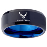 10mm US Air Force Bevel Tungsten Carbide Blue Men's Band Ring