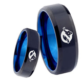 8mm Ghostbusters Bevel Tungsten Carbide Blue Wedding Band Mens