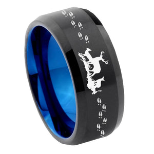 8mm Deer Hunting Bevel Tungsten Carbide Blue Mens Promise Ring