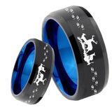 8mm Deer Hunting Bevel Tungsten Carbide Blue Mens Promise Ring