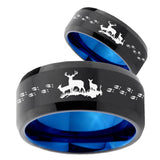 His Hers Deer Hunting Bevel Tungsten Blue Engagement Ring Set