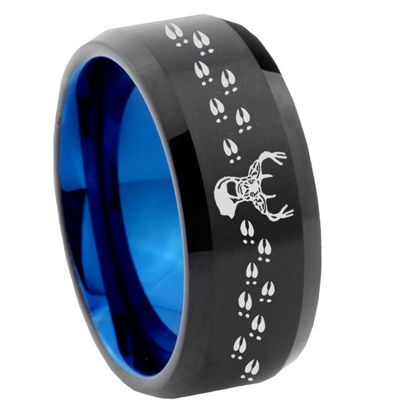 8mm Deer Antler Bevel Tungsten Carbide Blue Mens Promise Ring