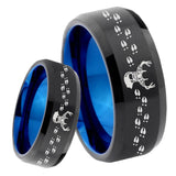 8mm Deer Antler Bevel Tungsten Carbide Blue Mens Promise Ring