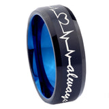 8mm Heart Beat forever Heart always more Bevel Tungsten Blue Wedding Band