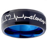 10mm Heart Beat forever Heart always more Bevel Tungsten Blue Custom Ring