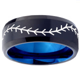 10mm Baseball Bevel Tungsten Carbide Blue Promise Rings