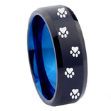 8mm Paw Print Design Bevel Tungsten Carbide Blue Engagement Ring