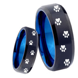 8mm Paw Print Design Bevel Tungsten Carbide Blue Engagement Ring