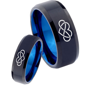 His Hers Infinity Loves Bevel Tungsten Blue Men's Wedding Ring Set