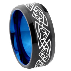 8mm Celtic Braided Bevel Tungsten Carbide Blue Mens Promise Ring