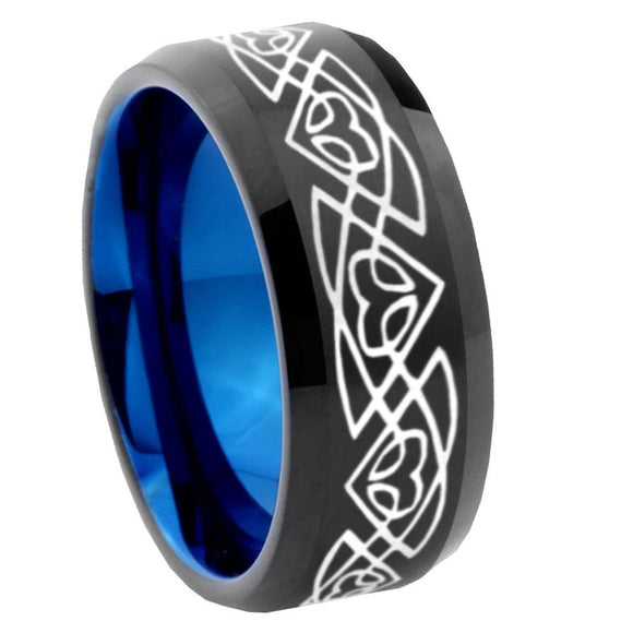 8mm Celtic Braided Bevel Tungsten Carbide Blue Mens Promise Ring