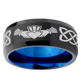 10mm Irish Claddagh Bevel Tungsten Carbide Blue Wedding Ring