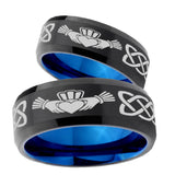 His Hers Irish Claddagh Bevel Tungsten Blue Engagement Ring Set
