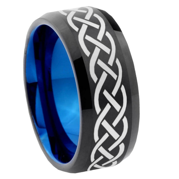 8mm Celtic Knot Bevel Tungsten Carbide Blue Mens Promise Ring