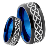 8mm Celtic Knot Bevel Tungsten Carbide Blue Mens Promise Ring