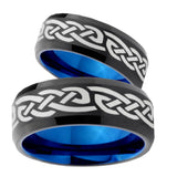 His Hers Celtic Knot Infinity Loves Bevel Tungsten Blue Engagement Ring Set