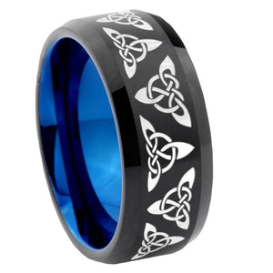 8mm Celtic Knot Bevel Tungsten Carbide Blue Mens Promise Ring