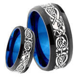 8mm Celtic Dragon Bevel Tungsten Carbide Blue Mens Promise Ring