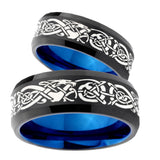 His Hers Celtic Dragons Bevel Tungsten Blue Engagement Ring Set