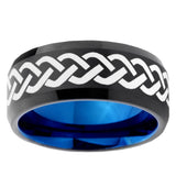 10mm Laser Celtic Knot Bevel Tungsten Carbide Blue Wedding Ring