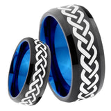 8mm Laser Celtic Knot Bevel Tungsten Carbide Blue Mens Promise Ring