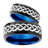 His Hers Laser Celtic Knots Bevel Tungsten Blue Engagement Ring Set