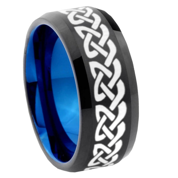 8mm Celtic Knot Love Bevel Tungsten Carbide Blue Mens Promise Ring