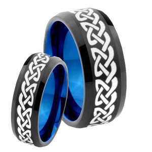 His Hers Celtic Knot Loves Bevel Tungsten Blue Engagement Ring Set