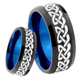 8mm Celtic Knot Love Bevel Tungsten Carbide Blue Mens Promise Ring