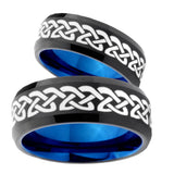 His Hers Celtic Knot Loves Bevel Tungsten Blue Engagement Ring Set