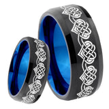 8mm Celtic Knot Heart Bevel Tungsten Carbide Blue Mens Promise Ring