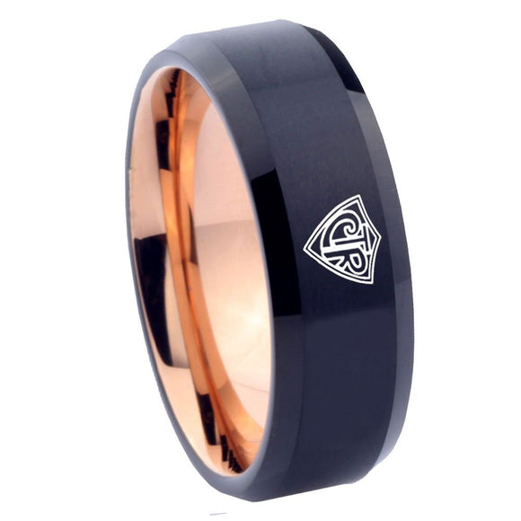 8mm CTR Design Bevel Tungsten Carbide Rose Gold Personalized Ring